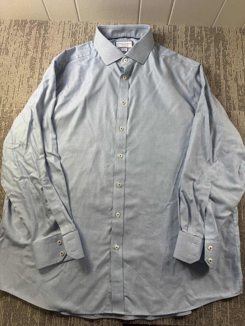 Charles Tyrwhitt Dress Shirt Mens 18 34/35 Blue Check Classic Fit Non Iron LS
